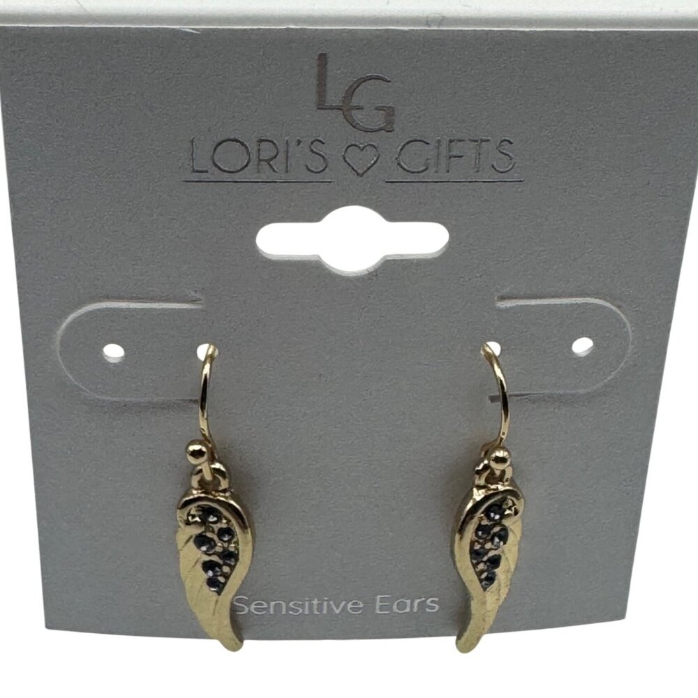Loris Gifts Gold Tone Angel Wing Earrings For Sensitive Ears With Rhinestones